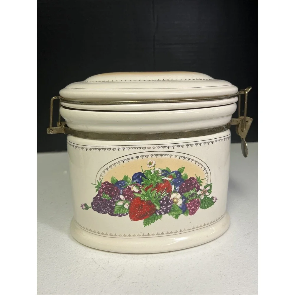 Knotts Berry Farm Foods Ceramic Canister Cookie Jar Fruit Design Oval Latching